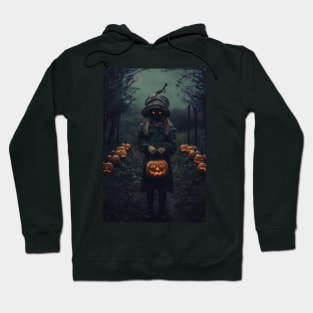 cursed girl with scary eyes and pumpkin, halloween design Hoodie